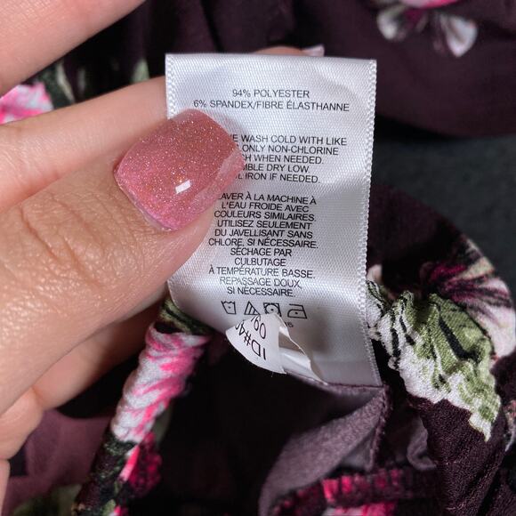 Express Womens Blouse Purple Multi Floral V Neck Cold Shoulder Crop Top Small - Picture 5 of 10